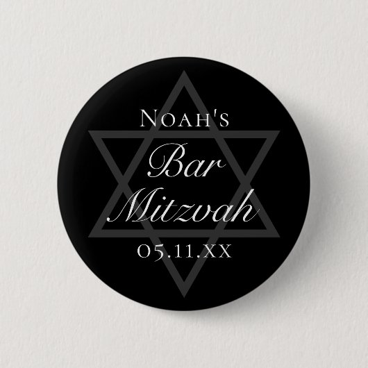 Formal Black Bar Mitzvah Star von David Custom Button (Vorderseite)