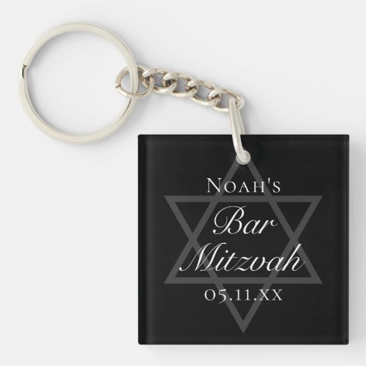 Formal Black Bar Mitzvah Star von David Custom Schlüsselanhänger (Vorderseite)