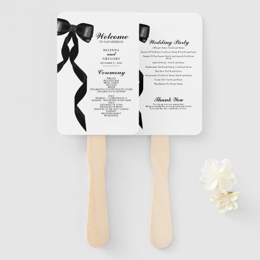 Formal Black Bow Ribbon Elegant Wedding Program Fächer (Vorne und Hinten)