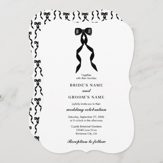 Formal Black Bow Ribbon Elegante Hochzeit Einladung (Vorne/Hinten)