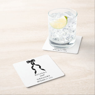 Formal Black Bow Ribbon Elegante Hochzeit Rechteckiger Pappuntersetzer