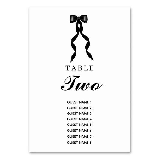 Formal Black Bow Ribbon Elegante Hochzeit Tischnummer (Vorderseite)