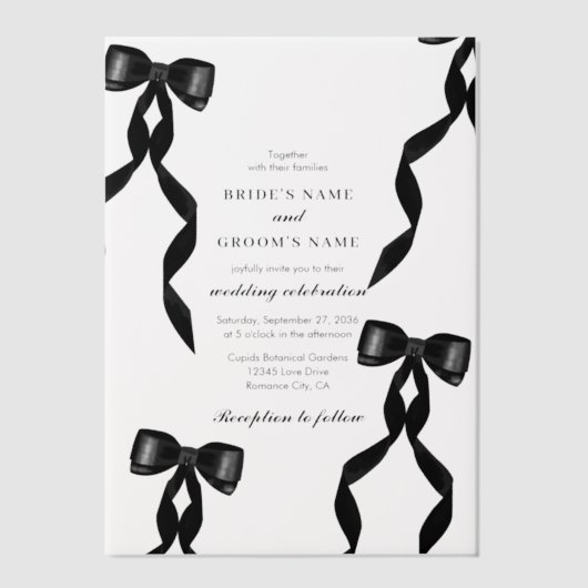 Formal Black Bow Ribbon Form Wedding Pergament Einladungen (Vorderseite)