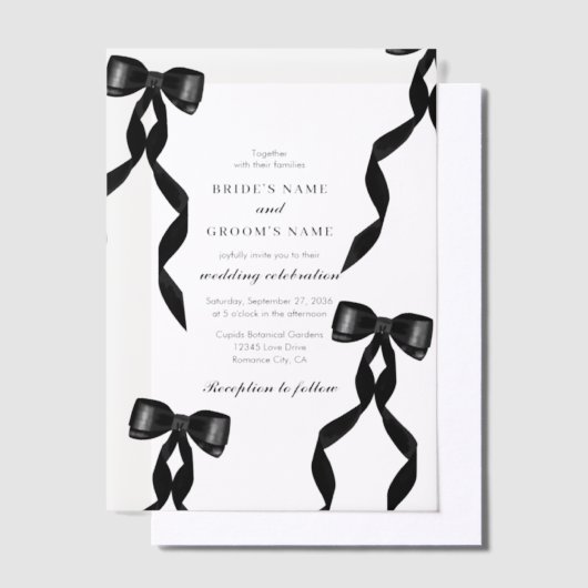 Formal Black Bow Ribbon Form Wedding Pergament Einladungen (Versetzt)