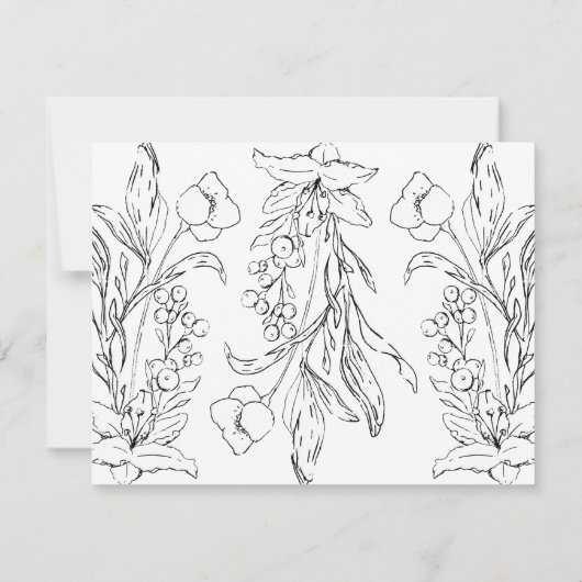 Formal Black Floral Letters Wedding RSVP Response (Rückseite)