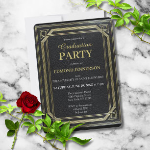 Formal Black Gold 2025 Graduation Party Einladung