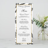 Formal Black Gold Botanical Wedding Menu Einladung (Stehend Vorderseite)