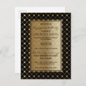 Formal Black & Gold Geometric Engagement Party Einladungspostkarte (Vorne/Hinten)