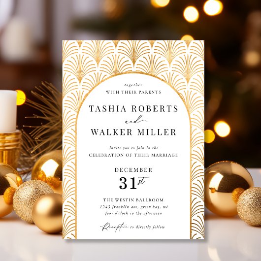 Formal Black Krawatte Gold Art Deco Hochzeit Einla Einladung