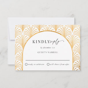 Formal Black Krawatte Gold Art Deco Hochzeit RSVP Karte
