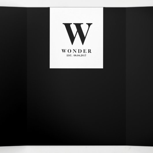 Formal Black Modern Monogram Design Wedding Dreifach Gefaltete Karte (Innenseite Mitte)