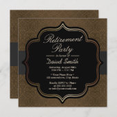 Formal Black Ribbon Brown Damask Retirement Party Einladung (Vorne/Hinten)