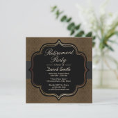 Formal Black Ribbon Brown Damask Retirement Party Einladung (Stehend Vorderseite)