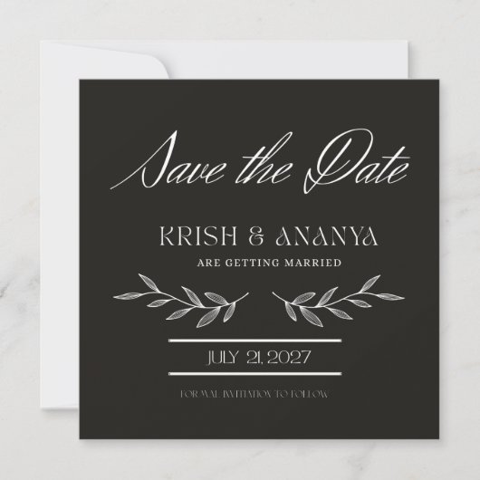 Formal Black Save the Date with White Font Einladung (Vorderseite)