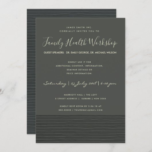 FORMAL BLACK STRIPE LINE WORKSHOP SEMINAR EINLADUNG (Vorne/Hinten)