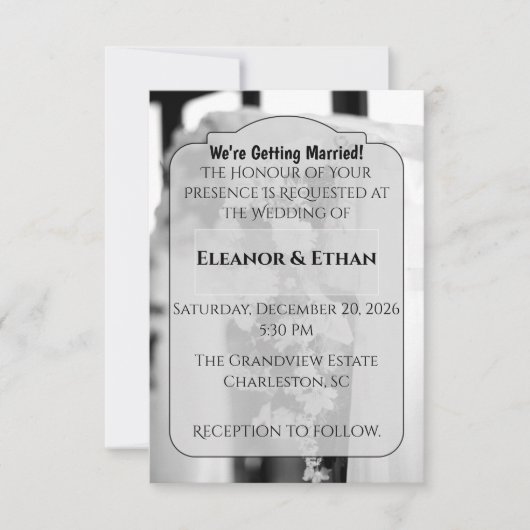 Formal Black Tie White Flower Ceremony wedding Einladung (Vorderseite)