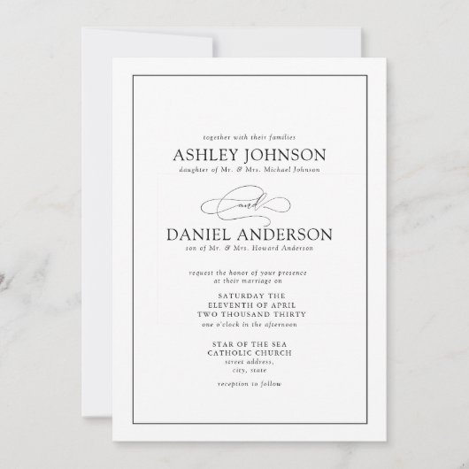 Formal Black & White Calligraphy Elegant Einladung (Vorderseite)