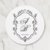 Formal Black & White Floral Monogram Crest Wedding Geschenkanhänger (Rückseite)