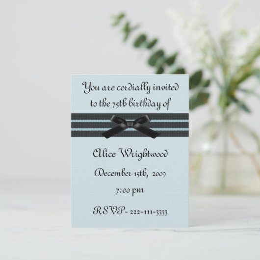 Formal Blue & Black Birthday Einladung (Stehend Vorderseite)