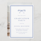 Formal Blue Bow Foto Graduation Party Einladung (Vorne/Hinten)