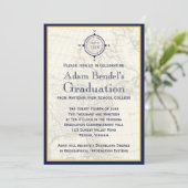 Formal Blue Compass Map Graduation Ankündigungen (Stehend Vorderseite)