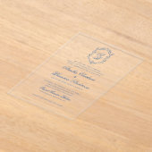 Formal Blue Floral Monogram Wappen & Script Weddin Acryleinladungen (Ablage )