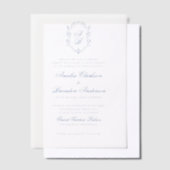 Formal Blue Floral Monogram Wappen & Script Weddin Pergament Einladungen (Versetzt)