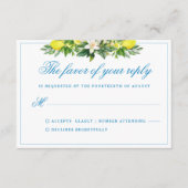 Formal Blue Floral Wappen Wedding RSVP Begleitkarte (Vorderseite)