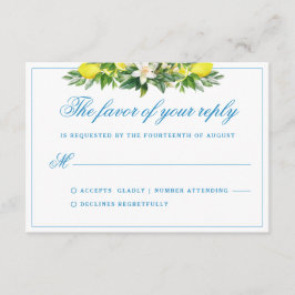 Formal Blue Floral Wappen Wedding RSVP Begleitkarte