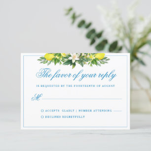 Formal Blue Floral Wappen Wedding RSVP Begleitkarte