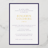 Formal Blue Frame Bar Bat Mitzvah Gold Folieneinladung (Vorderseite)