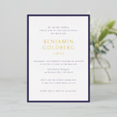 Formal Blue Frame Bar Bat Mitzvah Gold Folieneinladung (Stehend vorne)