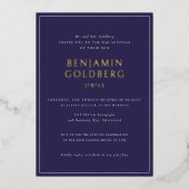 Formal Blue Frame Bar Bat Mitzvah Gold Folieneinladung (Vorderseite)