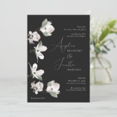Formal Botanicial Dogwood Schwarz-weiß Einladung (Stehend Vorderseite)
