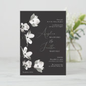 Formal Botanicial Dogwood Schwarz-weiß Sage Einlad Einladung (Stehend Vorderseite)