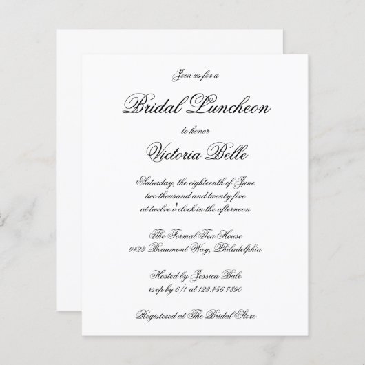 Formal Budget Bridal Luncheon Einladung (Vorne/Hinten)