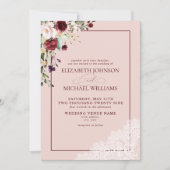 Formal Burgundy Blush Botanische Rustikale Hochzei Einladung (Vorderseite)