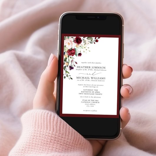 Formal Burgundy Blush Floral Watercolor Script Einladung