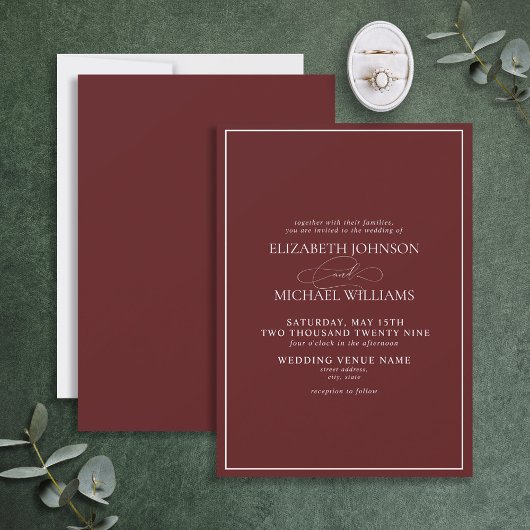 Formal Burgundy Classic Script Wedding Einladung