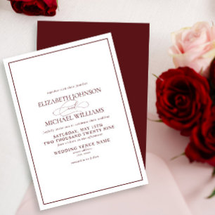 Formal Burgundy Classic Script Wedding Einladung