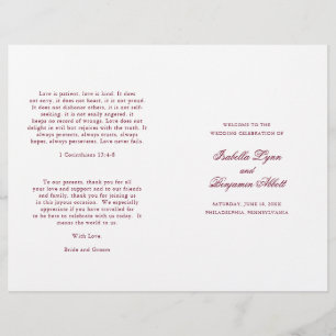 Formal Burgundy Folded Wedding Programm
