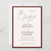 Formal burgundy ivory classic typography wedding einladung (Vorderseite)