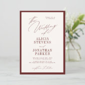 Formal burgundy ivory classic typography wedding einladung (Stehend Vorderseite)