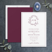 Formal Burgundy Leafy Wappen Monogram Wedding Einladung
