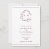 Formal Burgundy Leafy Wappen Monogram Wedding Einladung (Vorderseite)