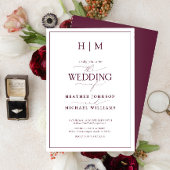 Formal Burgundy Monogram Calligrafy Wedding Einladung