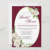 Formal Burgundy Red Floral Gold Brautparty Einladung (Vorderseite)