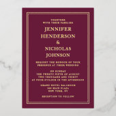 Formal Burgundy Wedding Gold Folieneinladung (Vorderseite)