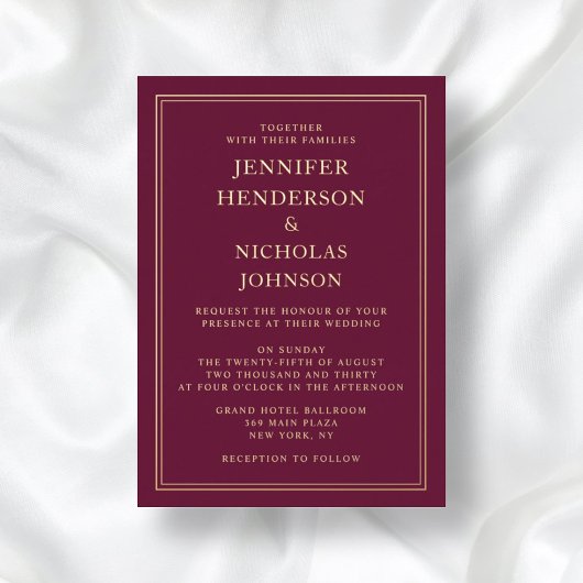Formal Burgundy Wedding Gold Folieneinladung