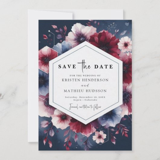 Formal Burgundy Wedding Save The Date (Vorderseite)